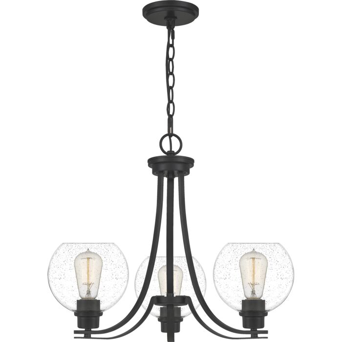 Quoizel Pruitt 3 Light 18 Inch Transitional Chandelier in Matte Black