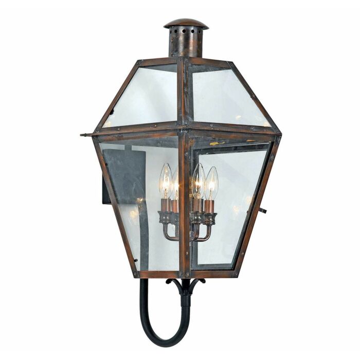 Quoizel Rue De Royal 4 Light 30 Inch Outdoor Wall Lantern in Aged Copper