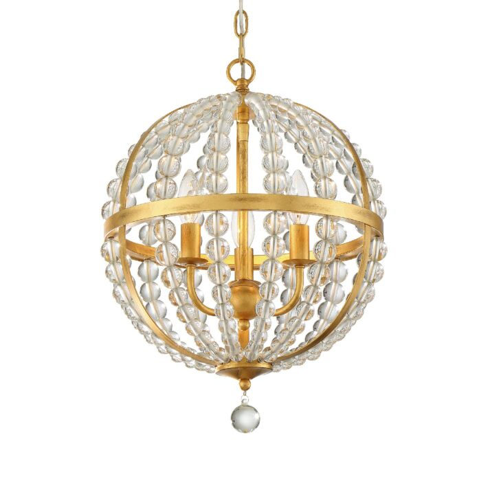 Crystorama Roxy 3 Light Glass Bead Chandelier in Antique Gold