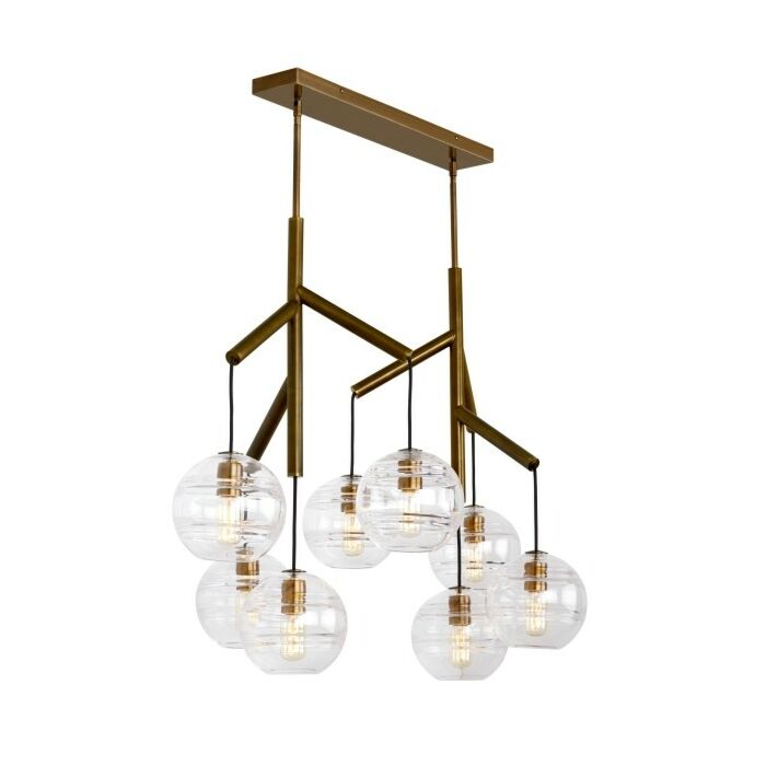 Tech Sedona 8 Light 2700K LED Contemporary Chandelier in Aged Brass and Transparent Smoke