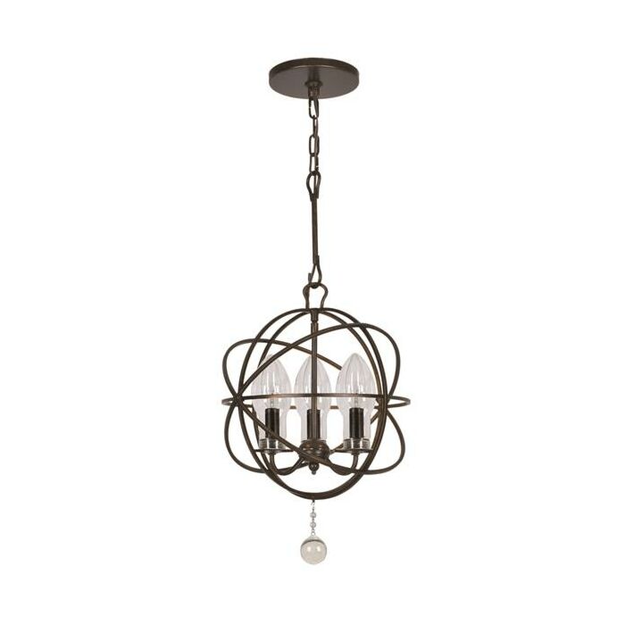 Crystorama Solaris 3 Light 17 Inch Outdoor Hanging Light in English Bronze with Clear Glass Drops Crystals