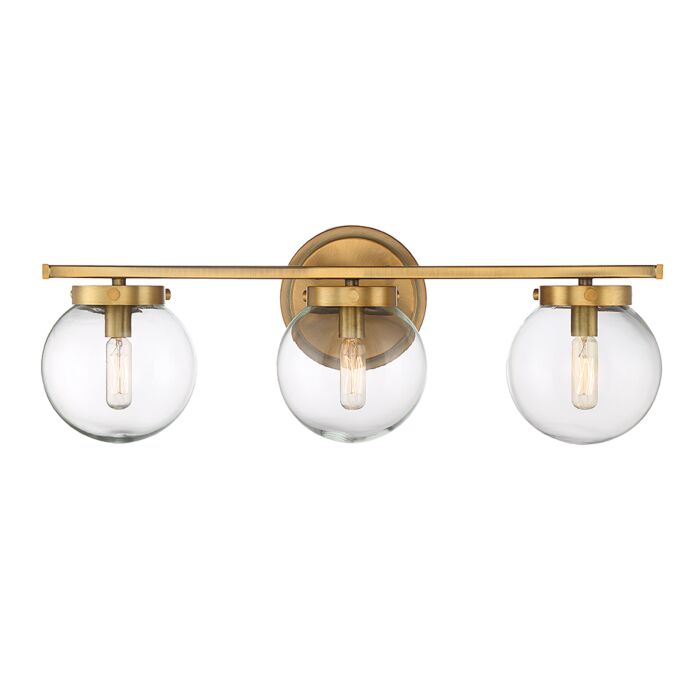 Trade Winds Linda 3 Light 24 Inch Bathroom Vanity Light in Natural Brass