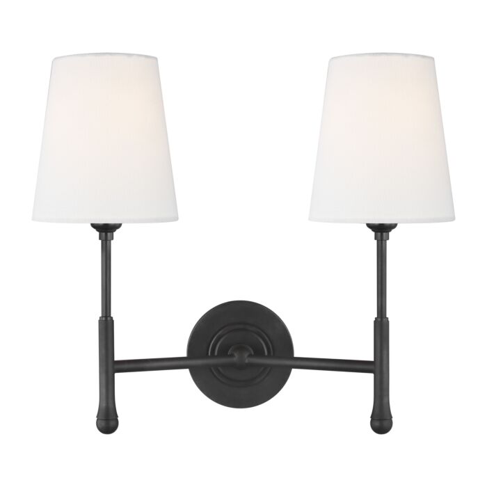 Capri 2 Light Bathroom Vanity Light in Aged Iron by Thomas O'Brien