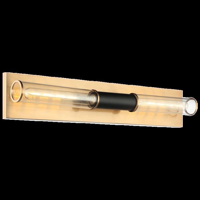 Matteo Tubo 2 Light Wall Sconce In Matte Black With Aged Gold Brass