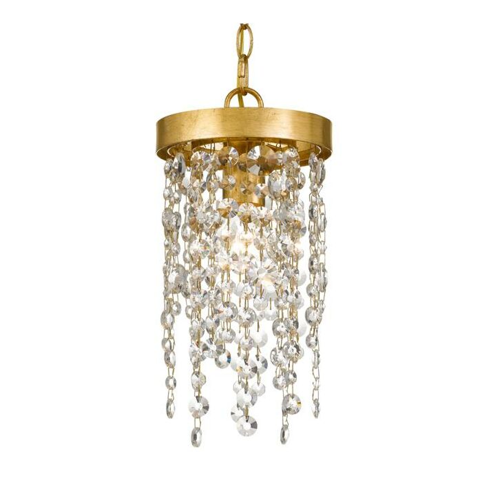 Crystorama Windham 7 Inch Pendant Light in Antique Gold with Clear Hand Cut Crystals