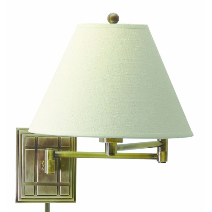 House of Troy Swing Arm Wall Lamp in Antique Brass w/Linen Hardback Shade