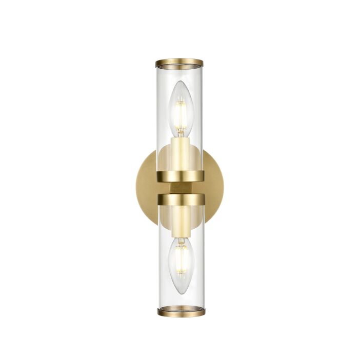 Alora Revolve 2 Light Bathroom Vanity Light tural Brassand Clear Glass