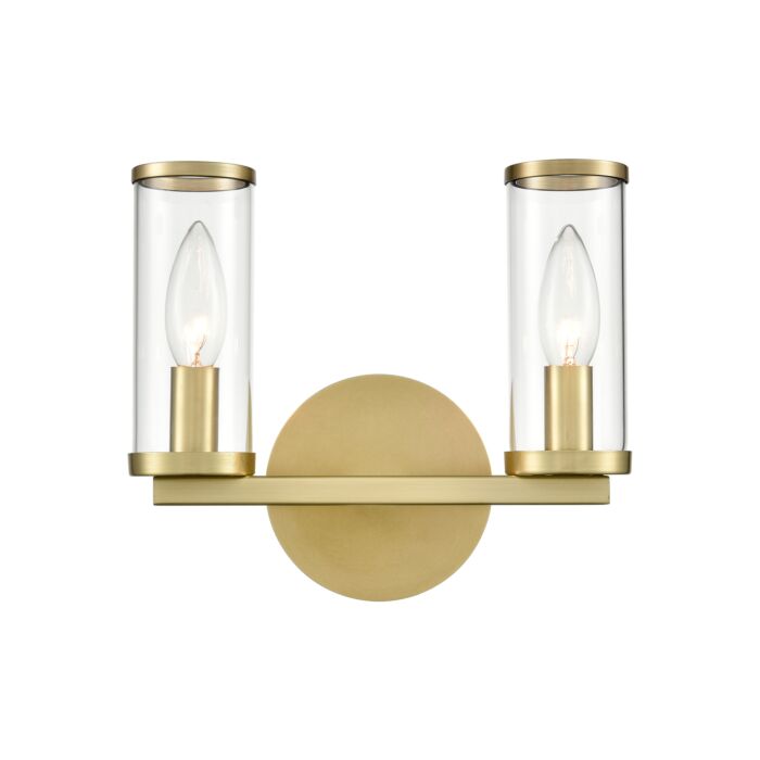 Alora Revolve 2 Light Bathroom Vanity Light tural Brass And Clear Glass
