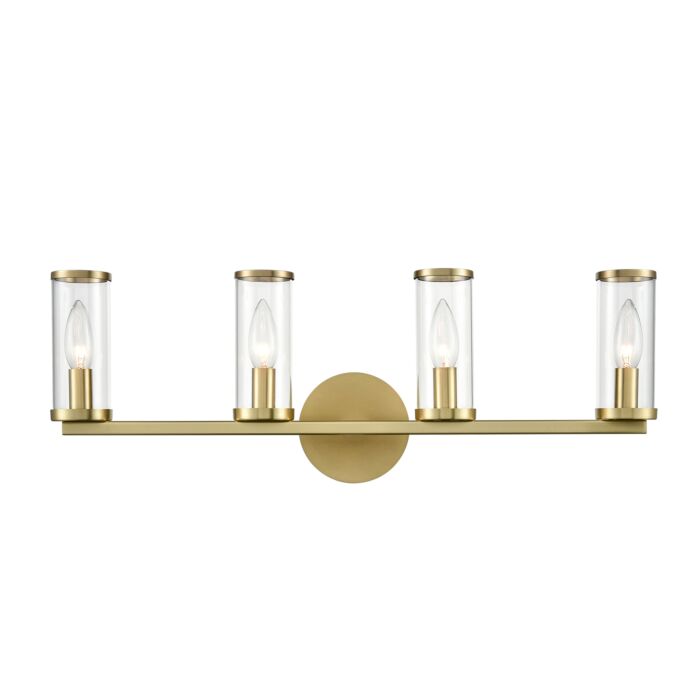 Alora Revolve 4 Light Bathroom Vanity Light tural Brass And Clear Glass