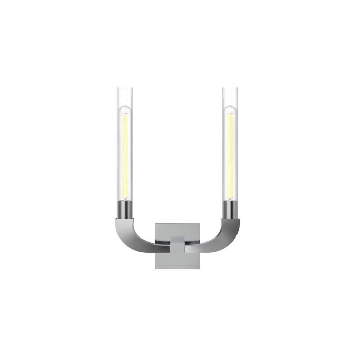Alora Flute 2 Light Bathroom Wall Sconce in Polished Nickel And Clear Ribbed Glass