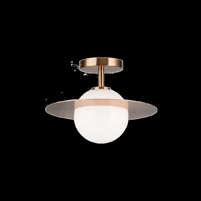 Matteo Saturn 1 Light Ceiling Light In Aged Gold Brass With Opal Glass