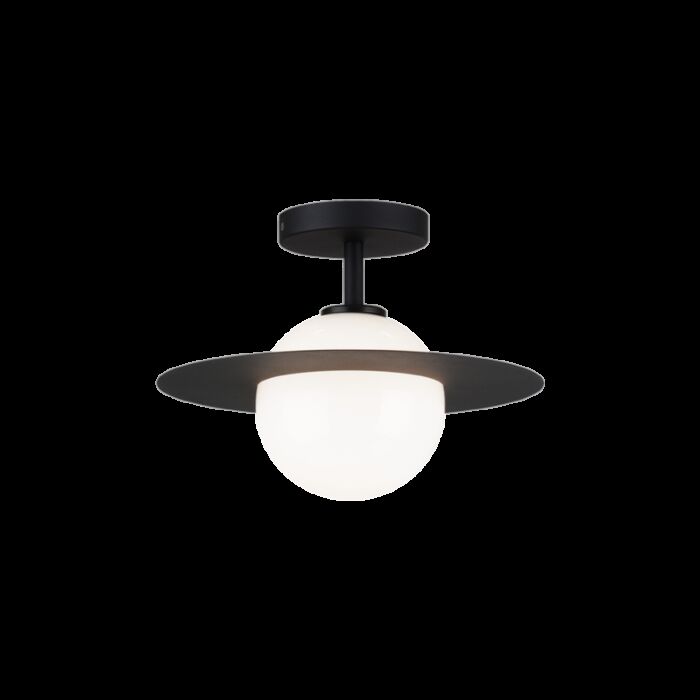 Matteo Saturn 1 Light Ceiling Light In Black With Opal Glass