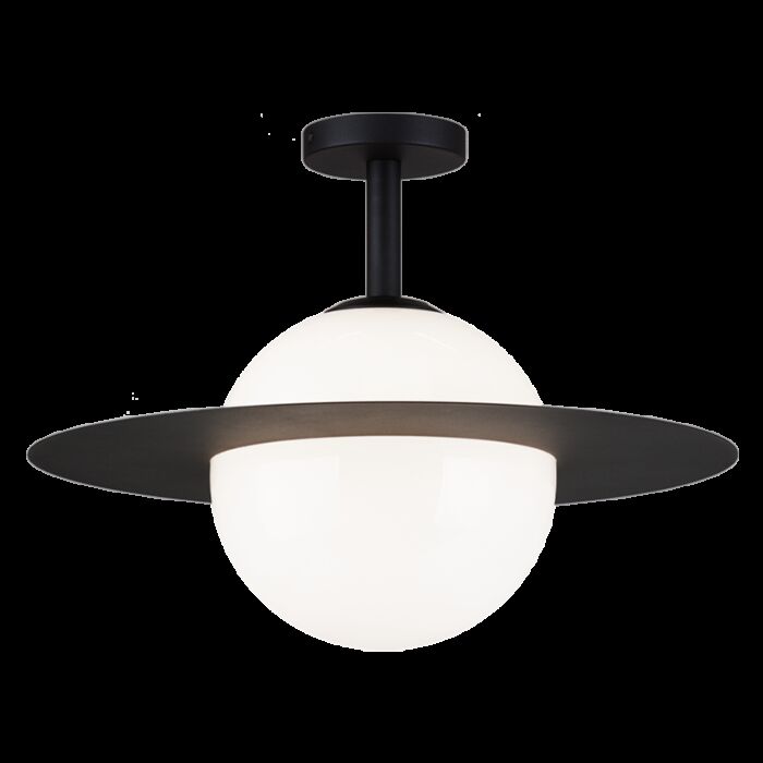 Matteo Saturn 1 Light Ceiling Light In Black With Opal Glass