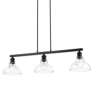 Carver BLK Three Light Linear Pendant in Matte Black by Golden