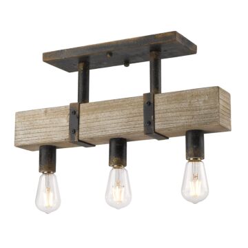 Garrett Three Light Semi Flush Mount in Antique Black Iron by Golden