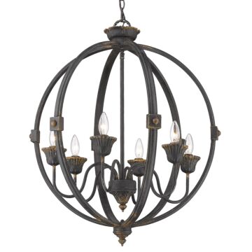 Jules ABI Six Light Chandelier in Antique Black Iron by Golden