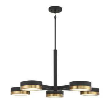 Savoy House Ashor 5 Light LED Chandelier in Matte Black with Warm Brass Accents