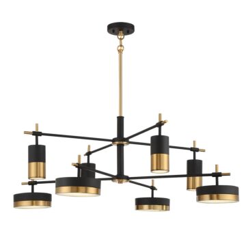 Ashor 8-Light LED Chandelier in Matte Black with Warm Brass Accents