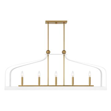 Sheffield Five Light Linear Chandelier in Whiteith Warm Brass Accents by Savoy House