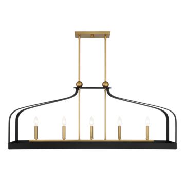 Sheffield Five Light Linear Chandelier in Matte Blackith Warm Brass Accents by Savoy House