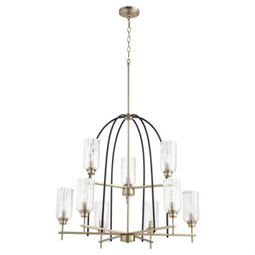 Espy Nine Light Chandelier in Textured Black  Aged Brass by Quorum International