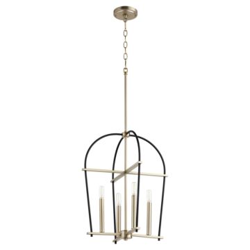 Espy Four Light Entry Pendant in Textured Black  Aged Brass by Quorum International