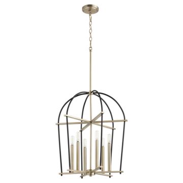 Espy Six Light Entry Pendant in Textured Black  Aged Brass by Quorum International