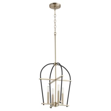Espy Four Light Entry Pendant in Textured Black  Aged Brass by Quorum International