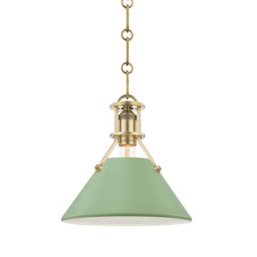 Painted No.2 One Light Pendant in Aged Brass Leaf Green Combo by Hudson Valley
