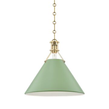 Painted No.2 One Light Pendant in Aged Brass Leaf Green Combo by Hudson Valley