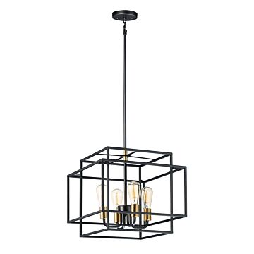 Liner Four Light Pendant in Black   Satin Brass by Maxim