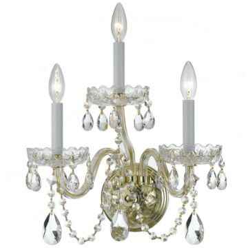 Traditional Crystal Three Light Wall Sconce in Polished Brass by Crystorama