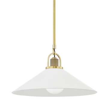 Syosset One Light Pendant in Aged Brass Soft Off White by Hudson Valley