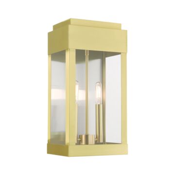 York 2-Light Outdoor Wall Lantern in Satin Brass w with Brushed Nickel Stainless Steel