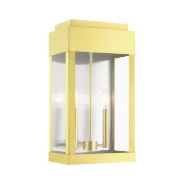 York 2-Light Outdoor Wall Lantern in Satin Brass w with Brushed Nickel Stainless Steel