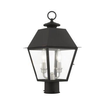 Wentworth 2-Light Outdoor Post Top Lantern in Black w with Brushed Nickel Cluster