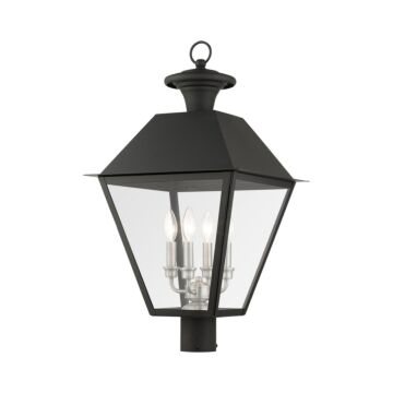 Wentworth 4-Light Outdoor Post Top Lantern in Black w with Brushed Nickel Cluster