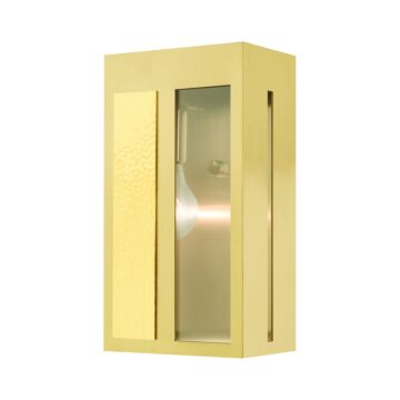 Lafayette 1-Light Outdoor Wall Lantern in Satin Brass w with Hammered Polished Brass Panels