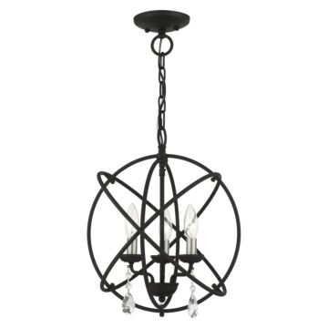 Aria 3-Light Convertible Chandelier with Semi-Flush in Black w/ Satin Nickels