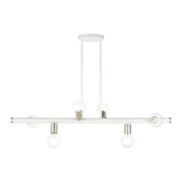 Bannister 6-Light Linear Chandelier in White w with Brushed Nickels