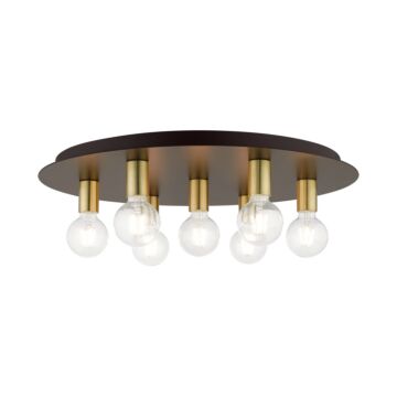 Hillview 7-Light Flush Mount in Bronze w with Satin Brasss