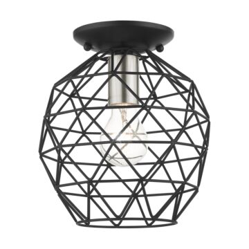 Geometrix 1-Light Flush Mount in Black w with Brushed Nickels