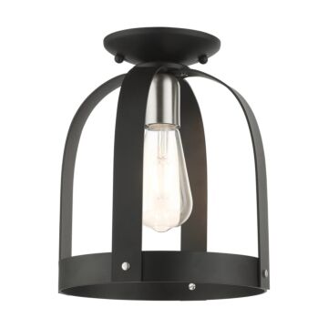 Stoneridge 1-Light Semi-Flush Mount in Textured Black w with Brushed Nickels
