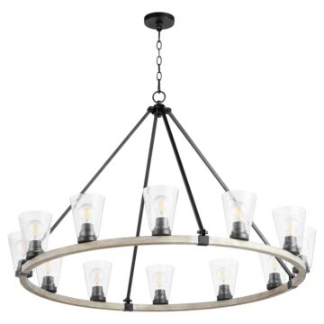 Paxton 12 Light Chandelier in Textured Black  Weathered Oak Finish by Quorum International