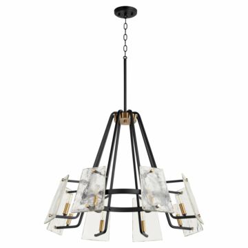 Tioga Eight Light Chandelier in Textured Black  Aged Brass by Quorum International