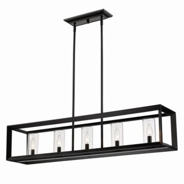 Smyth BLK Five Light Linear Pendant in Matte Black by Golden
