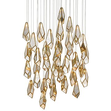 Glace 36 Light Pendant in Raj Mirror Antique Brass by Currey and Company