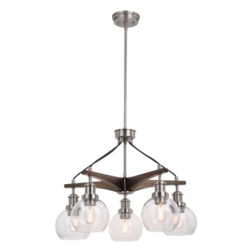 Avondale 5-Light Chandelier in Satin Nickel and Dark Sycamore