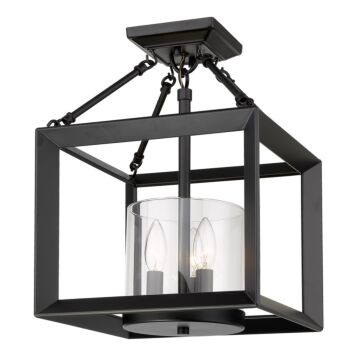 Smyth BLK Three Light Semi Flush Mount in Matte Black by Golden
