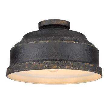 Keating Three Light Flush Mount in Antique Black Iron by Golden